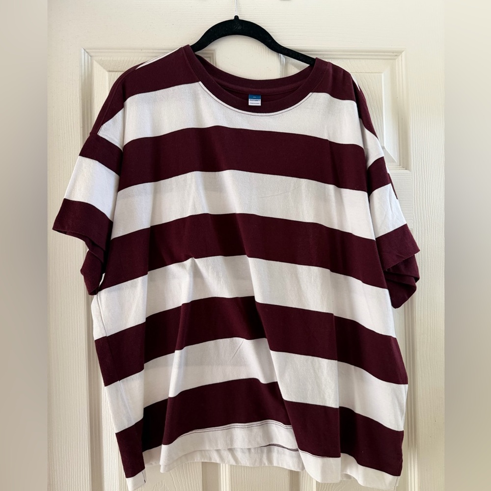 Old Navy Wide Striped Short Sleeve Tee - White & Burgundy